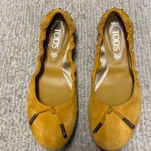 Tod's Mustard Yellow Suede Flats